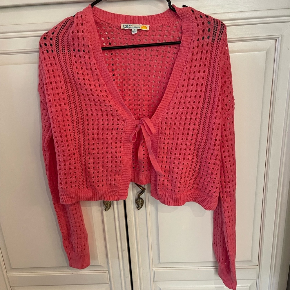 C&C California Coral Open-Knit Cardigan